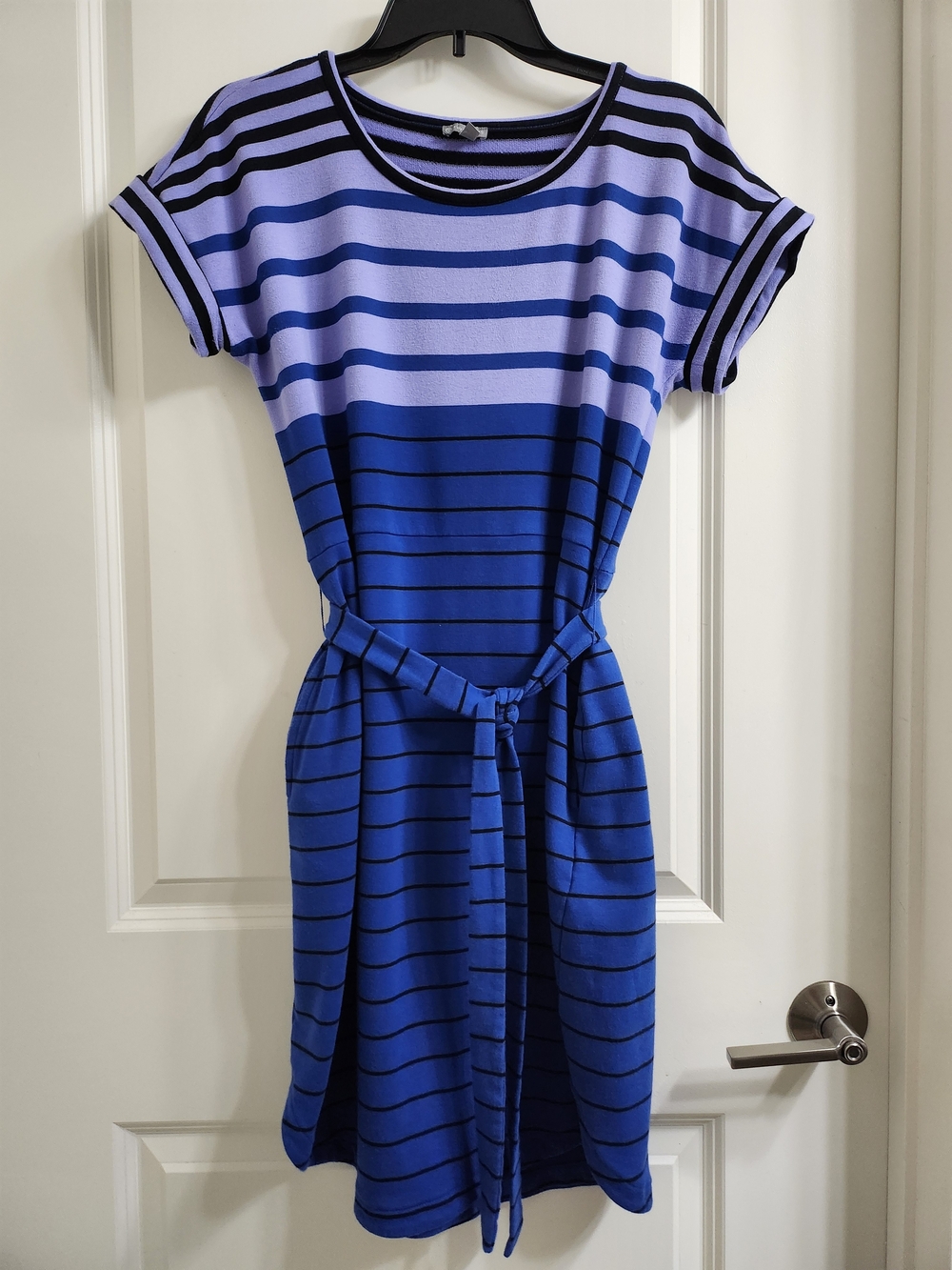 Talbots Blue and Lavender Striped Midi Dress with Belt
